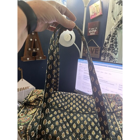 VTG Maggie B Blue Patterned Quilted Weekender Double Handle Large Duffle Bag - Picture 7 of 10